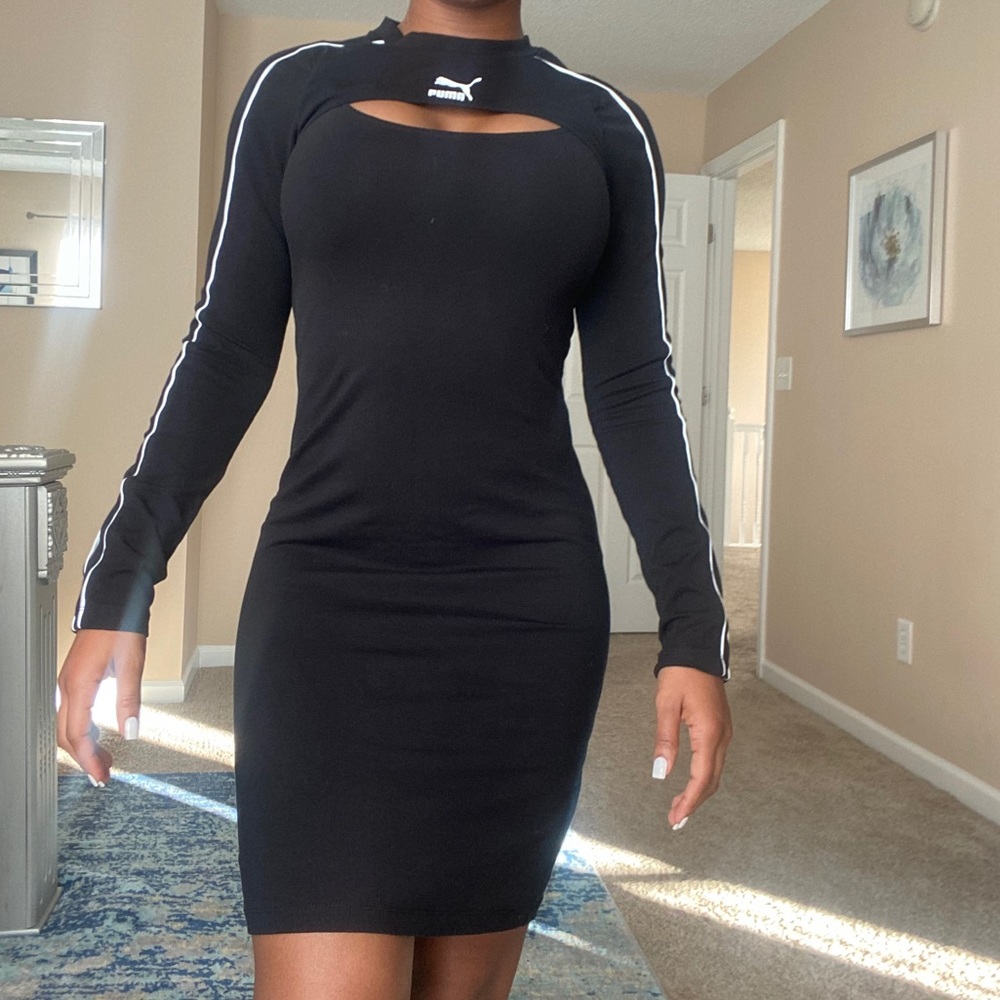 Puma long sleeved cutout black white mini dress
